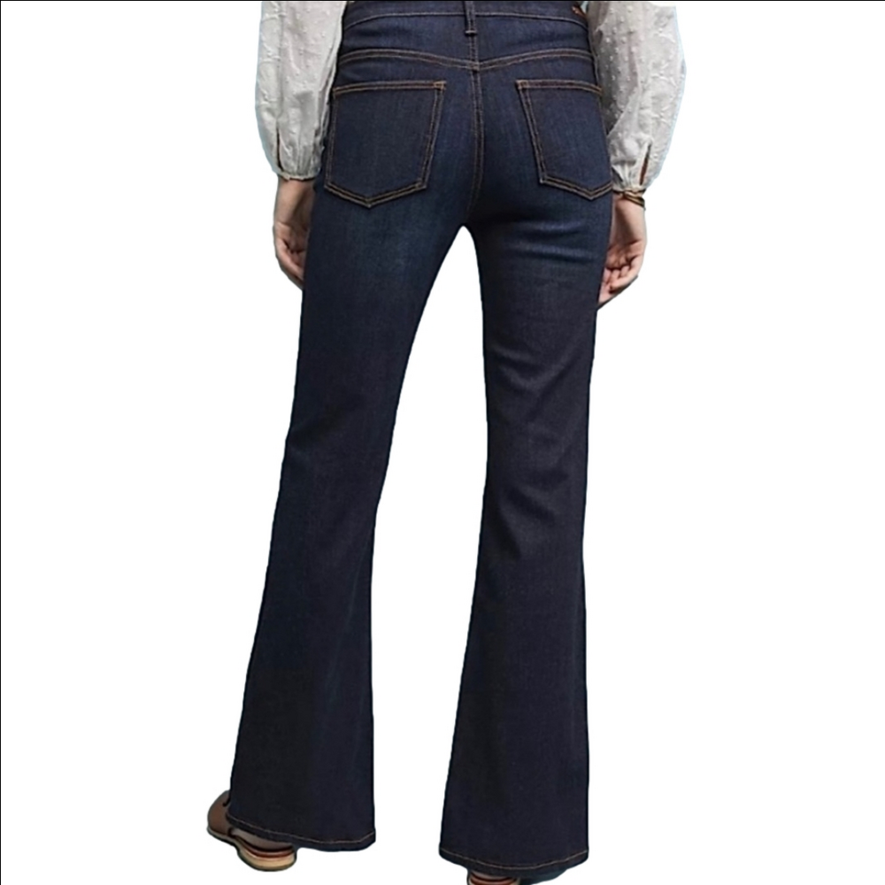 PILCRO BY ANTHROPOLOGY DARK WASH DENIM HIGH RISE BOOTCUT JEANS WITH SIDE BUTTONS - Picture 6 of 15